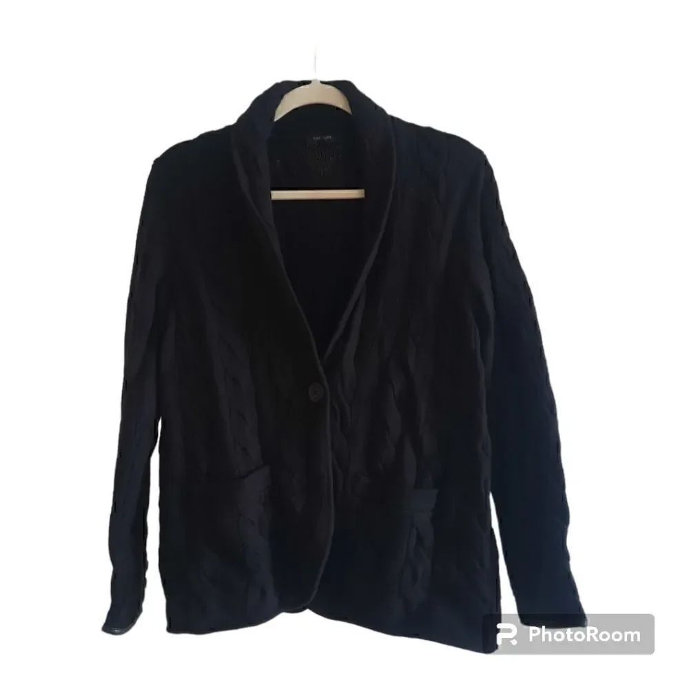 TALBOTS Cardigan Wool Blend Sweater One Button Cable Knit Petite